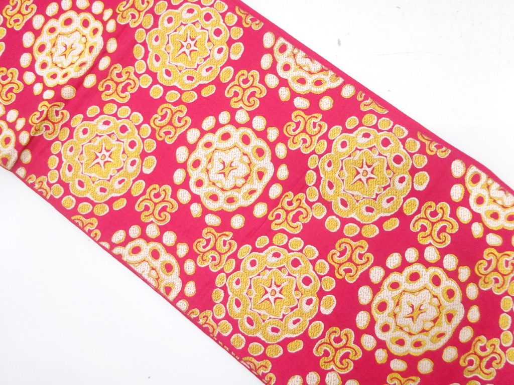 JAPANESE KIMONO / ANTIQUE FUKURO OBI / SILK / WOVEN ABSTRACT FLORAL CREST